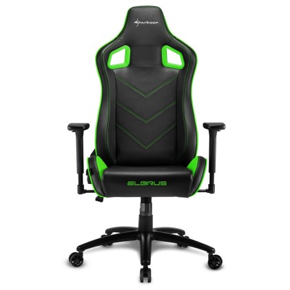 Sharkoon Elbrus 2 Sedia Gaming Pelle Sintetica, Braccioli 3D Regolabili, Schienale Imbottito E Regolabile, Telaio In Acciaio, Peso Max Persona 150Kg, Colore Nero/Verde