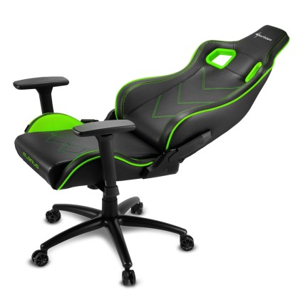 Sharkoon Elbrus 2 Sedia Gaming Pelle Sintetica, Braccioli 3D Regolabili, Schienale Imbottito E Regolabile, Telaio In Acciaio, Peso Max Persona 150Kg, Colore Nero/Verde