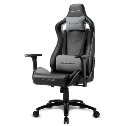 Sharkoon Elbrus 2 Sedia Gaming Pelle Sintetica, Braccioli 3D Regolabili, Schienale Imbottito E Regolabile, Telaio In Acciaio, Peso Max Persona 150Kg, Colore Nero/Grigio