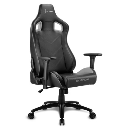 Sharkoon Elbrus 2 Sedia Gaming Pelle Sintetica, Braccioli 3D Regolabili, Schienale Imbottito E Regolabile, Telaio In Acciaio, Peso Max Persona 150Kg, Colore Nero/Grigio