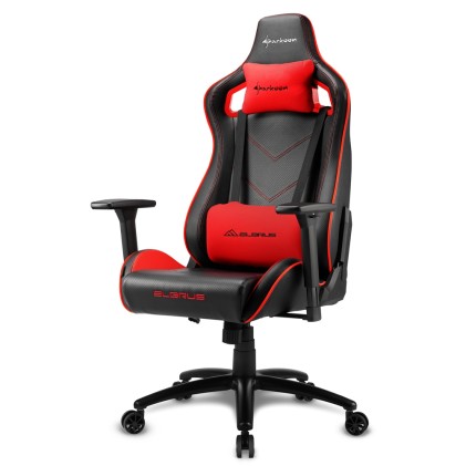 Sharkoon Elbrus 2 Sedia Gaming Pelle Sintetica, Braccioli 3D Regolabili, Schienale Imbottito E Regolabile, Telaio In Acciaio, Peso Max Persona 150Kg, Colore Nero/Rosso