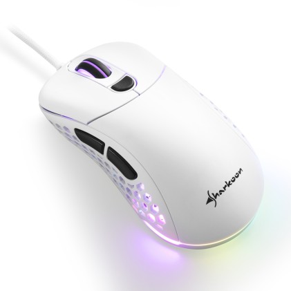 Sharkoon Mouse Gaming Light2-200, Black, 16000 Dpi Max, Rgb, 6 Tasti, Usb 1.8Mt, Bianco