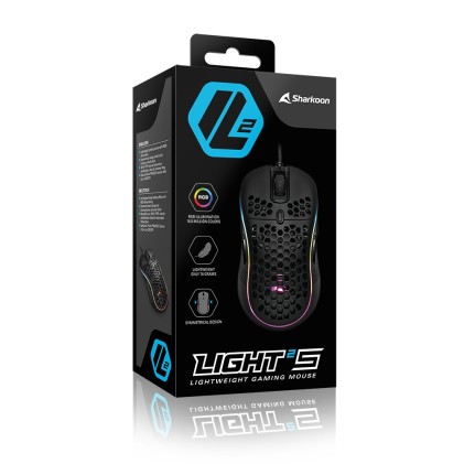 Sharkoon Mouse Gaming Light2-S, 6200 Dpi, Rgb, 6 Tasti Configurabili, Usb, 1.8Mt