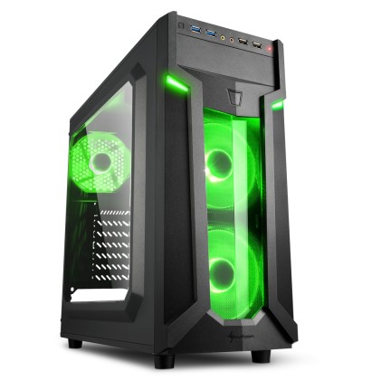 Sharkoon Case Vg6-W Green, Atx, 2Xusb2, 2Xusb3, 6 Slots, 2X120 Led Front 1X120 Rear, Window Acrilic, Blue
