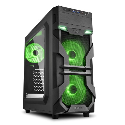 Sharkoon Case Vg7-W Green, Atx, 2Xusb2, 2Xusb3, 6 Slots, 2X120 Led Front 1X120 Rear, Window Acrilic, Colore Verde