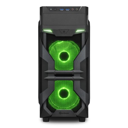 Sharkoon Case Vg7-W Green, Atx, 2Xusb2, 2Xusb3, 6 Slots, 2X120 Led Front 1X120 Rear, Window Acrilic, Colore Verde