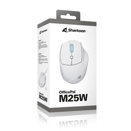 Sharkoon Mouse Wireless Officepal, Ergonomico, Bianco