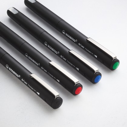 STABILO dr!ver penna tecnica Fine Nero, Blu, Verde, Rosso 4 pz