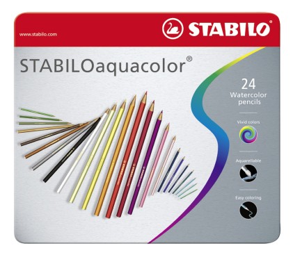 STABILO Matita colorata acquarellabile - STABILOaquacolor - Scatola in Metallo da 24 colori assortiti