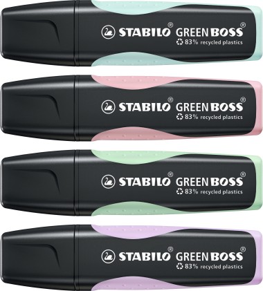 STABILO GREEN BOSS evidenziatore 4 pz Punta smussata Verde, Menta, Rosa, Viola