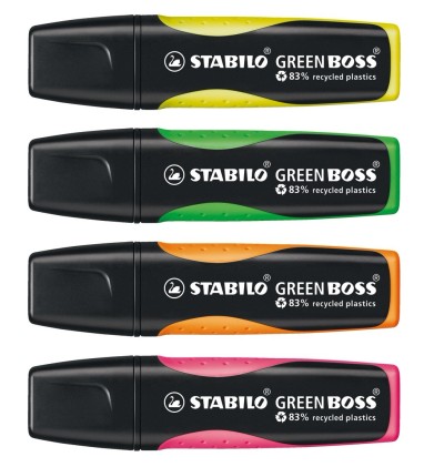 STABILO GREEN BOSS evidenziatore 4 pz Punta smussata Verde, Arancione, Rosa, Giallo