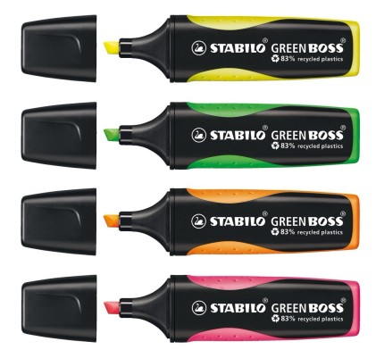 STABILO GREEN BOSS evidenziatore 4 pz Punta smussata Verde, Arancione, Rosa, Giallo