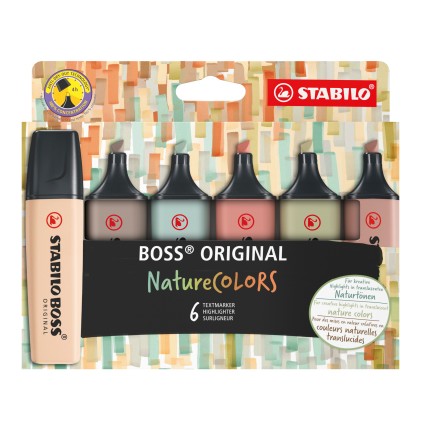 STABILO BOSS NatureColors evidenziatore 6 pz Punta smussata Nero, Bronzo, Marrone, Verde, Grigio, Verde chiaro