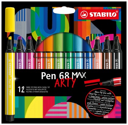 STABILO Pen 68 MAX marcatore Beige, Nero, Blu, Marrone, Verde, Azzurro, Verde chiaro, Arancione, Rosa, Viola, Rosso, Viola, Giallo 12 pz