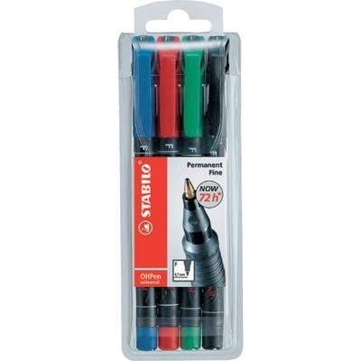 STABILO OHPen universal permanent, 4 Pack marcatore permanente Tipo di punta Nero, Blu, Verde, Rosso 4 pz