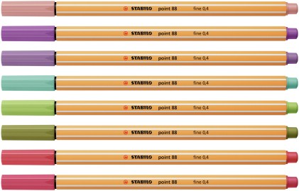 Stabilo Point 88 Confezione da 8 penne in fibra a punta fine - Linea da 0,4 mm - Inchiostri a base d acqua - Colori assortiti