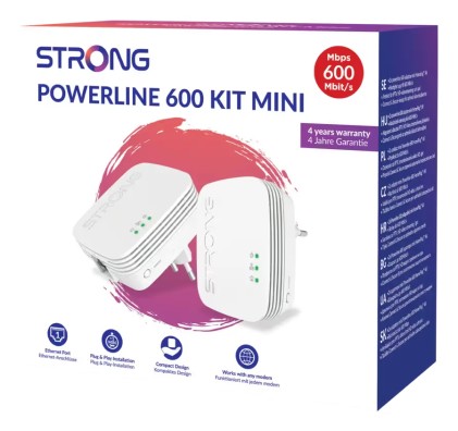 Strong Kit Da Due Powerline Formato Mini Cpl 600 Mbit S 1 Piu 1 Ethernet, No Wifi
