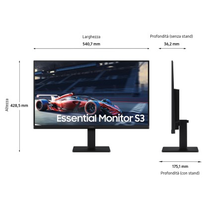 Monitor Samsung Essential S3 24" IPS FullHD 1080p 100Hz Freesync - Risposta 5ms - Angolo di visione 178° - HDMI - VESA 100x100mm
