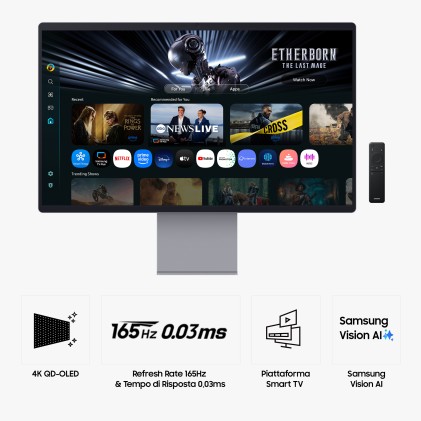 Samsung Smart Monitor 32 Oled 16:9 4K Uhd 0,03Ms 250 Cdm 165Hz, Pivot, Dp/Hdmi, Multimediale, Smart Monitor M9