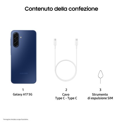 Samsung Galaxy A17 5G, Android 15, Display sAMOLED 6.7", 8GB RAM, 256GB, Batteria 5.000 mAh, Resistenza IP54, Memoria espandibile fino a 2TB, Blue