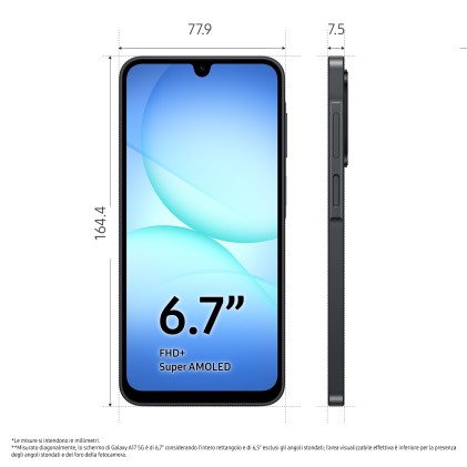 Samsung Galaxy A17 5G, Android 15, Display sAMOLED 6.7", 8GB RAM, 256GB, Batteria 5.000 mAh, Resistenza IP54, Memoria espandibile fino a 2TB, Black