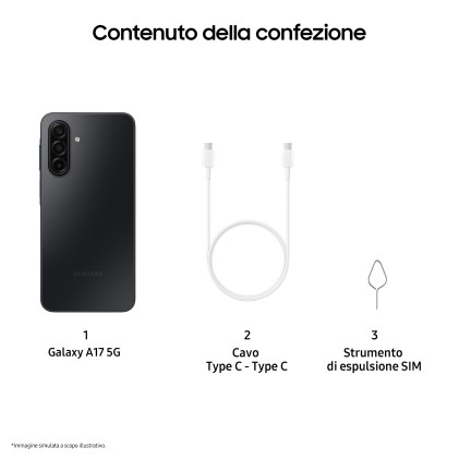 Samsung Galaxy A17 5G, Android 15, Display sAMOLED 6.7", 8GB RAM, 256GB, Batteria 5.000 mAh, Resistenza IP54, Memoria espandibile fino a 2TB, Black