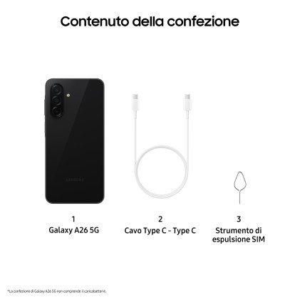 Samsung Galaxy A26 5G, Smartphone con Funzioni intelligenti, Display Super AMOLED 6.7”, 8GB RAM, 256GB, Batteria 5.000 mAh, memoria espandibile, Black