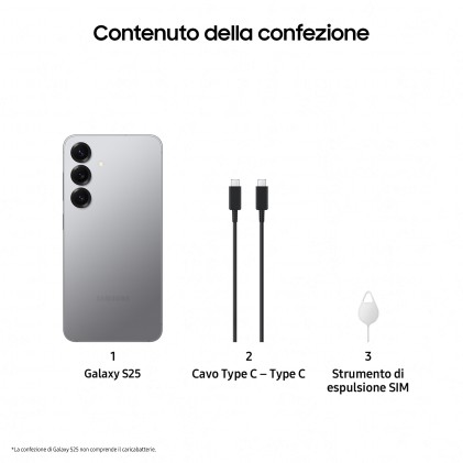 Samsung Galaxy S25 Smartphone AI, Display 6.2' FHD+ Dynamic AMOLED 2X, Fotocamera 50MP, RAM 12GB, 128GB, 4.000 mAh, Silver shadow