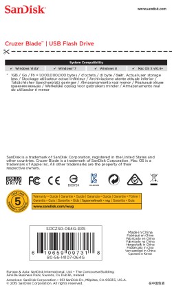SanDisk Cruzer Blade unit&agrave; flash USB 64 GB USB tipo A 2.0 Nero, Rosso