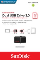 Sandisk Ultra Dual USB Drive 3.0, 32 GB, Velocit&agrave; di lettura fino a 150 MB/s, Nero