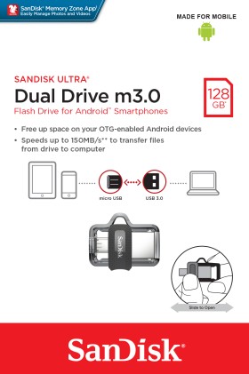 SanDisk Ultra Dual m3.0 unità flash USB 128 GB USB Type-A / Micro-USB 3.2 Gen 1 (3.1 Gen 1) Nero, Argento, Trasparente