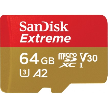 SANDISK Extreme microSDXC 64GB + SD Adapter + Rescue Pro Deluxe 160MB/s A2 C10 V30 UHS-I U3
