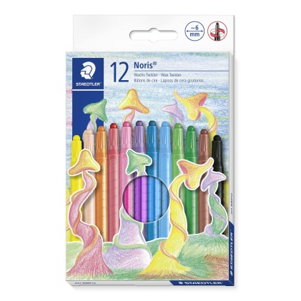 Confezione da 12 pastelli rotanti Staedtler Noris 221 - Diametro 6 mm - Resistenti alla rottura - Coloranti alimentari - Colori assortiti