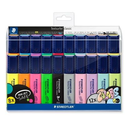 Staedtler Textsurfer Classic 364 Confezione da 20 pennarelli fluorescenti - Punta a scalpello - Tratto tra 1 e 5 mm - Inchiostro a base d acqua - Colori assortiti
