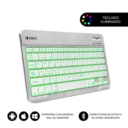 Tastiera Subblim Smart retroilluminata BT - Connettivit&agrave; Bluetooth 30 - Illuminazione regolabile in 7 colori - Design sottile 6 mm - Tecnologia a membrana ad alta precisione - Batteria a lunga durata - Colore grigio