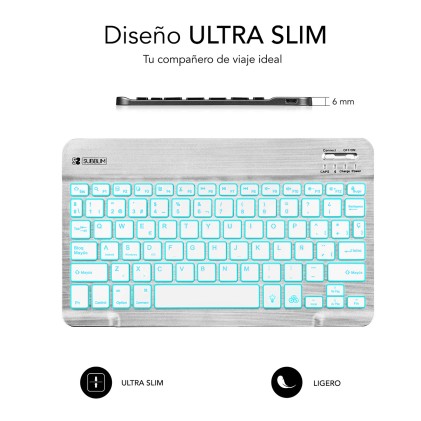 Tastiera Subblim Smart retroilluminata BT - Connettivit&agrave; Bluetooth 30 - Illuminazione regolabile in 7 colori - Design sottile 6 mm - Tecnologia a membrana ad alta precisione - Batteria a lunga durata - Colore grigio