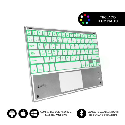 SUBBLIM TECLADO SMART BACKLIT TOUCHPAD BLUETOOTH SILVER QWERTY Spagnolo Argento, Bianco