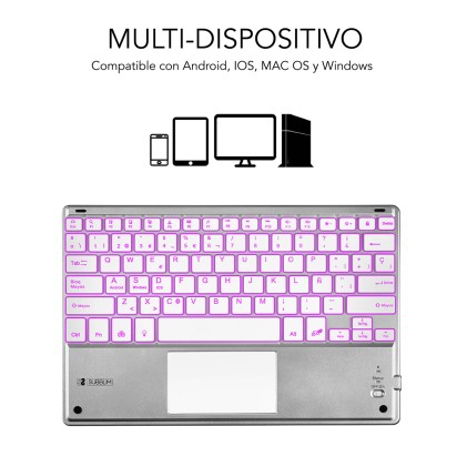 SUBBLIM TECLADO SMART BACKLIT TOUCHPAD BLUETOOTH SILVER QWERTY Spagnolo Argento, Bianco