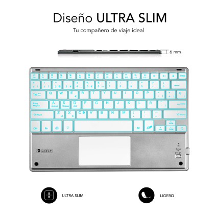 SUBBLIM TECLADO SMART BACKLIT TOUCHPAD BLUETOOTH SILVER QWERTY Spagnolo Argento, Bianco