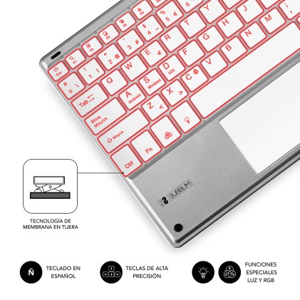 SUBBLIM TECLADO SMART BACKLIT TOUCHPAD BLUETOOTH SILVER QWERTY Spagnolo Argento, Bianco
