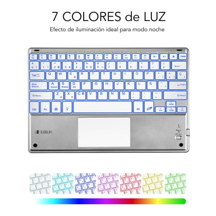 SUBBLIM TECLADO SMART BACKLIT TOUCHPAD BLUETOOTH SILVER QWERTY Spagnolo Argento, Bianco