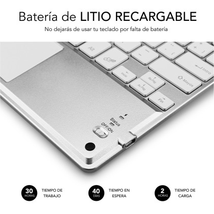 SUBBLIM TECLADO SMART BACKLIT TOUCHPAD BLUETOOTH SILVER QWERTY Spagnolo Argento, Bianco