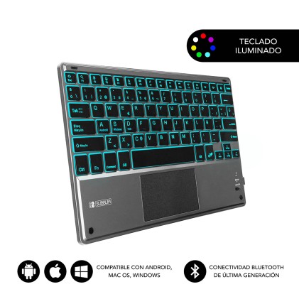 SUBBLIM TECLADO SMART BACKLIT TOUCHPAD BLUETOOTH GREY QWERTY Spagnolo Nero, Grigio
