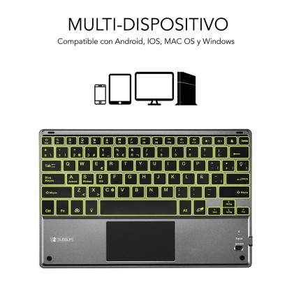 SUBBLIM TECLADO SMART BACKLIT TOUCHPAD BLUETOOTH GREY QWERTY Spagnolo Nero, Grigio
