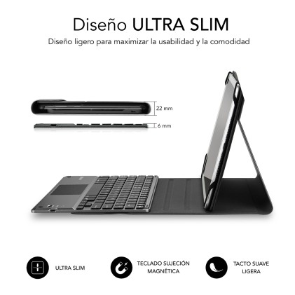 SUBBLIM SUB-KT2-BTP001 tastiera per dispositivo mobile QWERTY Spagnolo Bluetooth Nero, Grigio