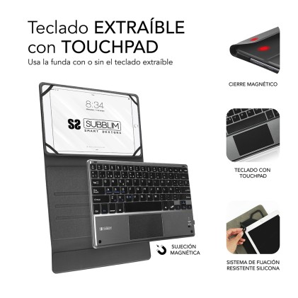 SUBBLIM SUB-KT2-BTP001 tastiera per dispositivo mobile QWERTY Spagnolo Bluetooth Nero, Grigio