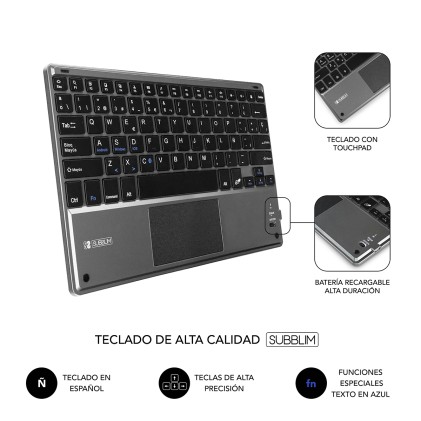 SUBBLIM SUB-KT2-BTP001 tastiera per dispositivo mobile QWERTY Spagnolo Bluetooth Nero, Grigio