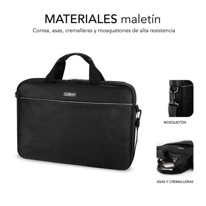 Subblim Maletin Select Pack con Raton Wireless - hasta 156 Pulgadas - Interior Acolchado y Reforzado - Compartimento Separado para El Portatil - Raton Inalambrico Ergonomico y Extraplano - Sensor Optico de 1200 dpi - Color Negro