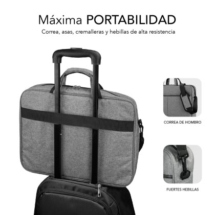 Subblim Maletin Elite Portatil de 15.6" - Fabricado en Poliester Oxford - Doble Cremallera - Color Gris
