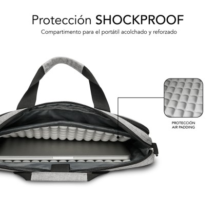 Subblim Maletin para Portatiles de hasta 14" Pulgadas - Proteccion Air Padding - Resistente Poliester Oxford - Repelente de Liquidos - Color Gris